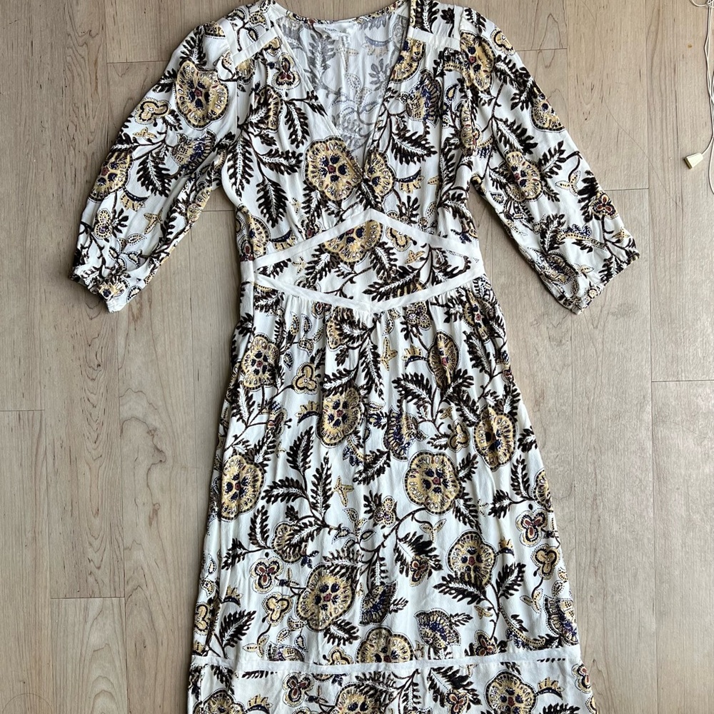 ba&sh Black and White V-Neck Sundress with Bishop Sleeves